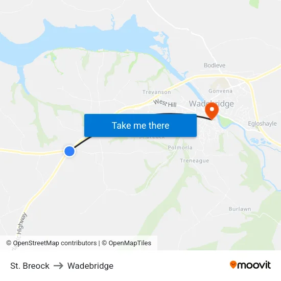 St. Breock to Wadebridge map