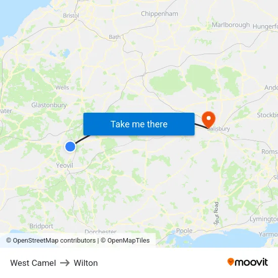 West Camel to Wilton map