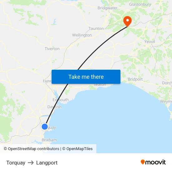 Torquay to Langport map