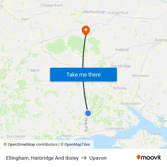 Ellingham, Harbridge And Ibsley to Upavon map