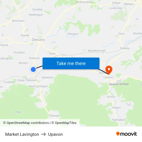 Market Lavington to Upavon map