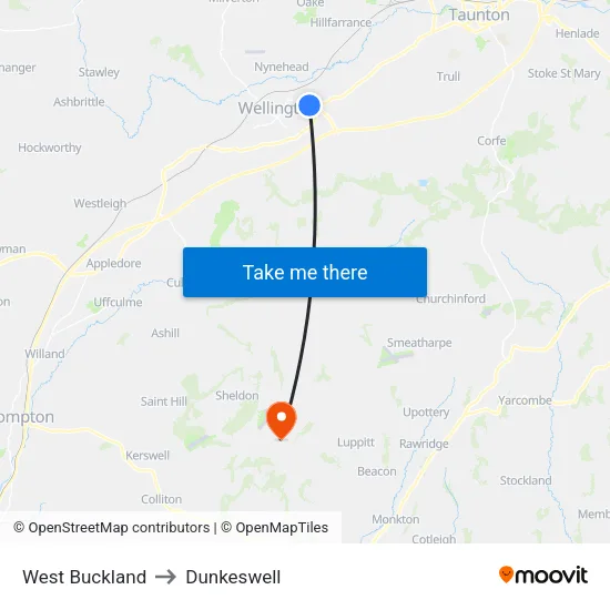 West Buckland to Dunkeswell map