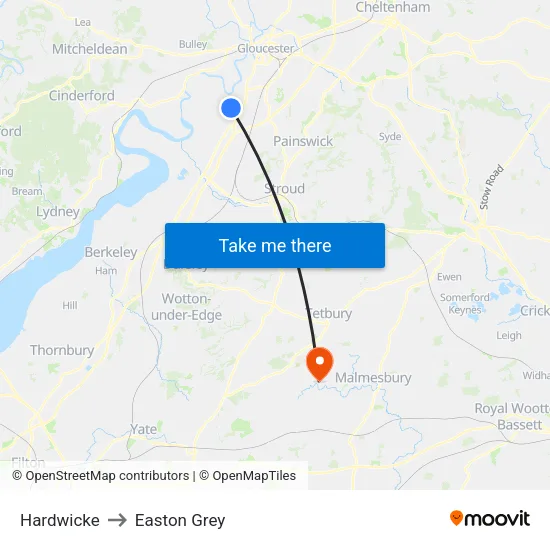 Hardwicke to Easton Grey map