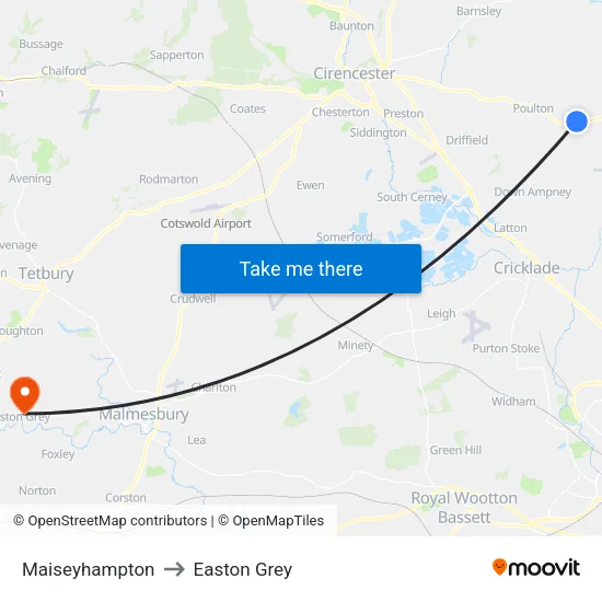 Maiseyhampton to Easton Grey map