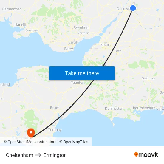 Cheltenham to Ermington map