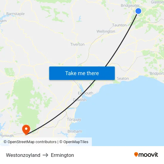 Westonzoyland to Ermington map