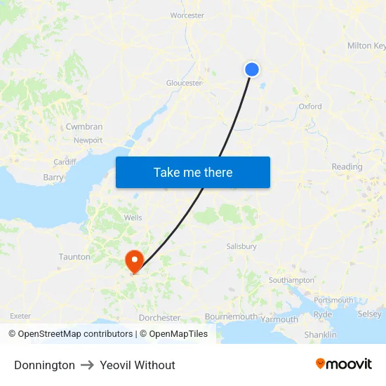 Donnington to Yeovil Without map