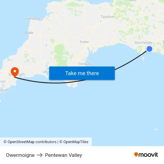Owermoigne to Pentewan Valley map