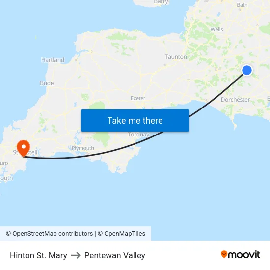 Hinton St. Mary to Pentewan Valley map