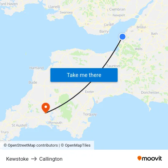 Kewstoke to Callington map