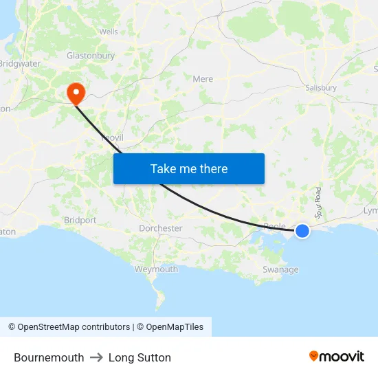 Bournemouth to Long Sutton map