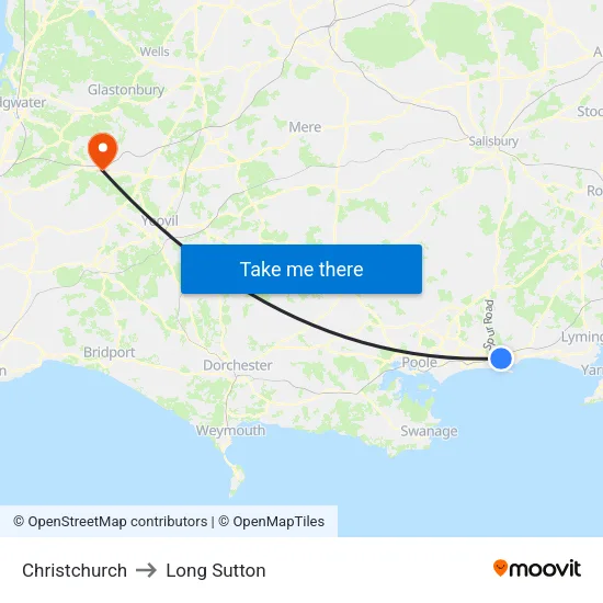 Christchurch to Long Sutton map