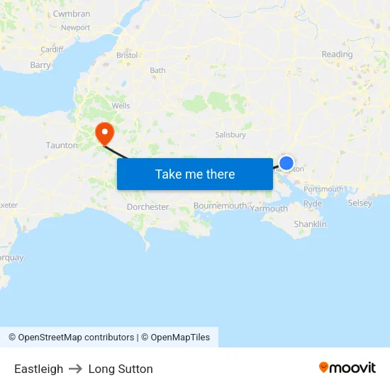 Eastleigh to Long Sutton map