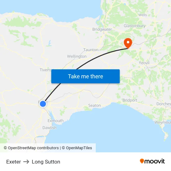 Exeter to Long Sutton map