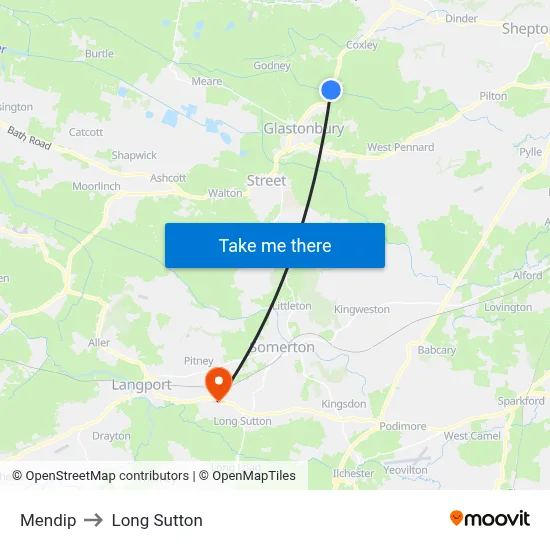 Mendip to Long Sutton map