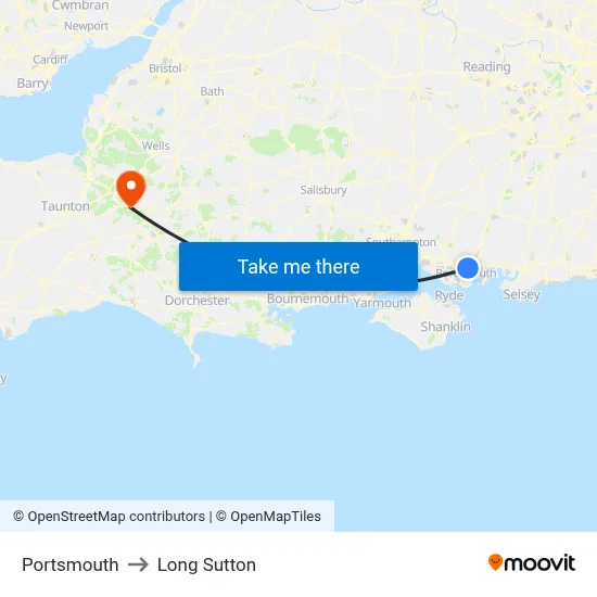 Portsmouth to Long Sutton map