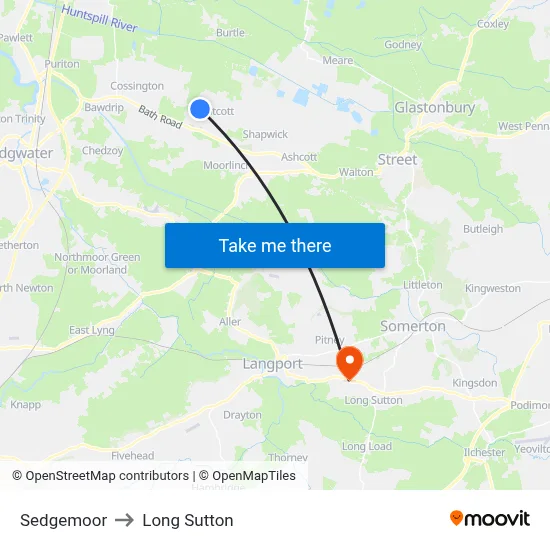 Sedgemoor to Long Sutton map