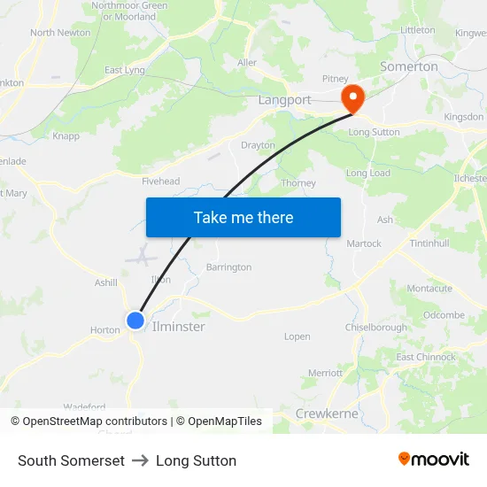 South Somerset to Long Sutton map