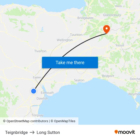 Teignbridge to Long Sutton map