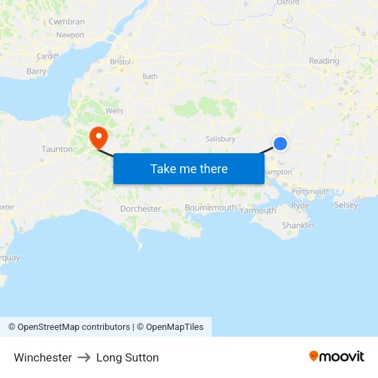 Winchester to Long Sutton map