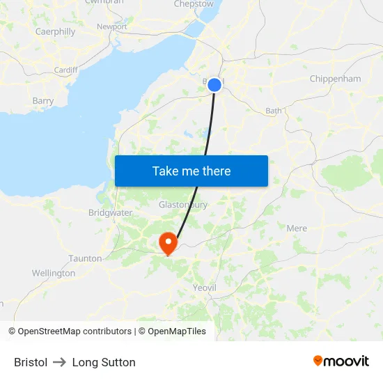 Bristol to Long Sutton map