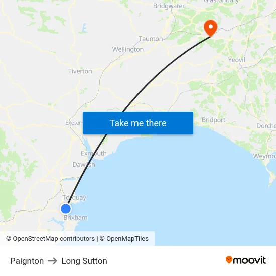 Paignton to Long Sutton map