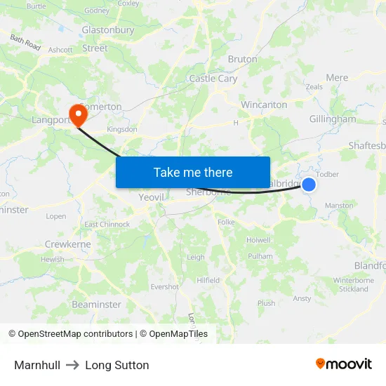 Marnhull to Long Sutton map