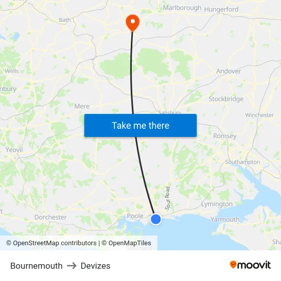 Bournemouth to Devizes map