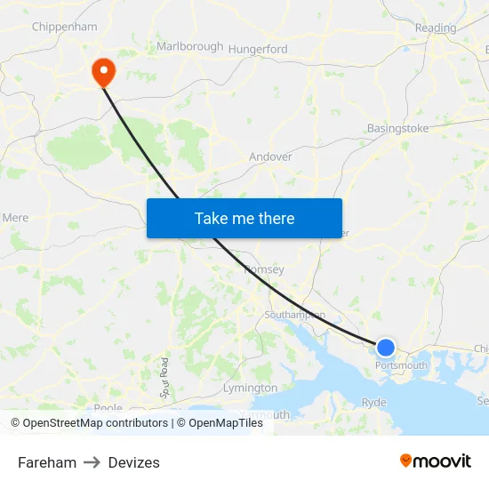 Fareham to Devizes map