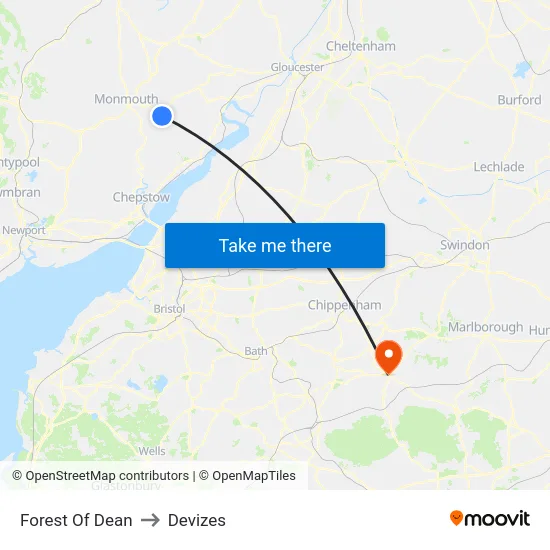 Forest Of Dean to Devizes map