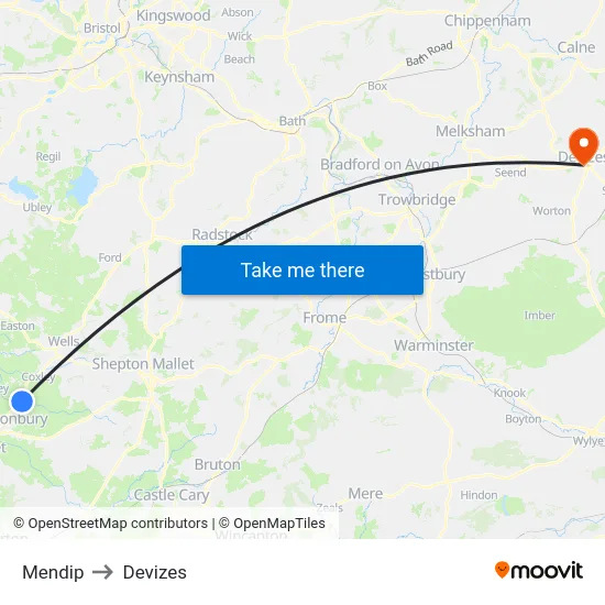 Mendip to Devizes map