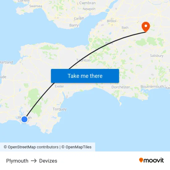 Plymouth to Devizes map