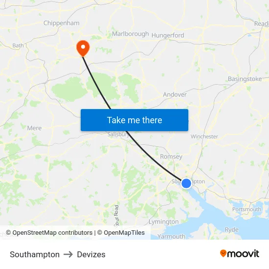 Southampton to Devizes map