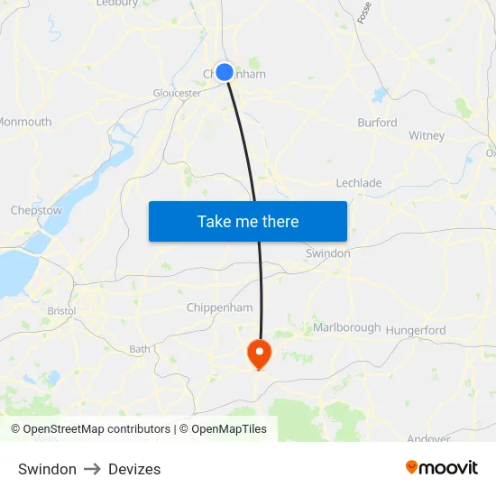 Swindon to Devizes map