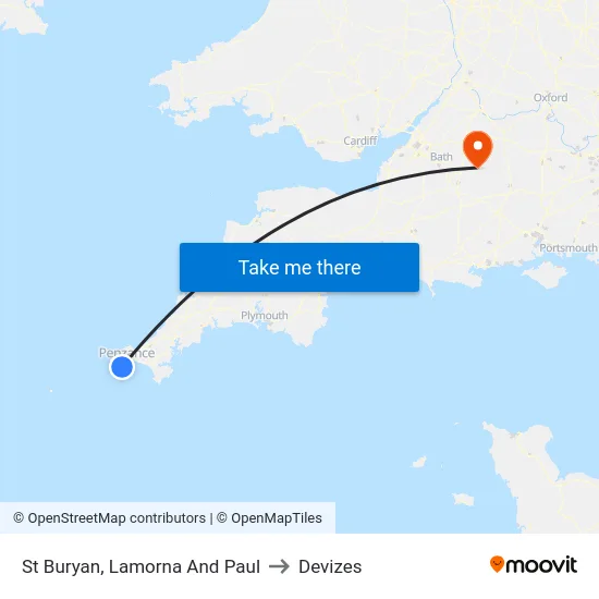 St Buryan, Lamorna And Paul to Devizes map