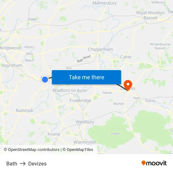 Bath to Devizes map