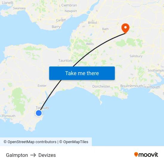 Galmpton to Devizes map