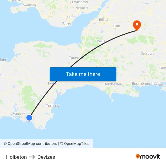 Holbeton to Devizes map
