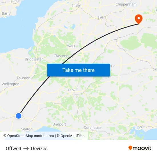 Offwell to Devizes map