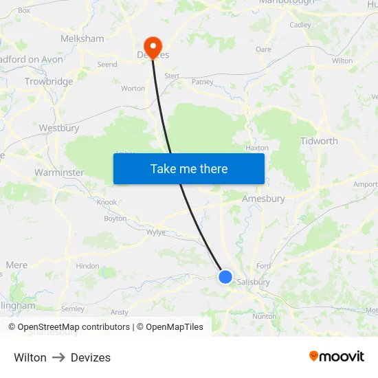 Wilton to Devizes map