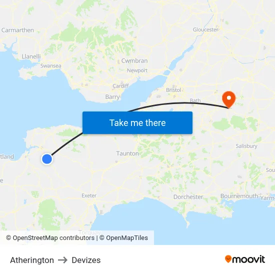 Atherington to Devizes map
