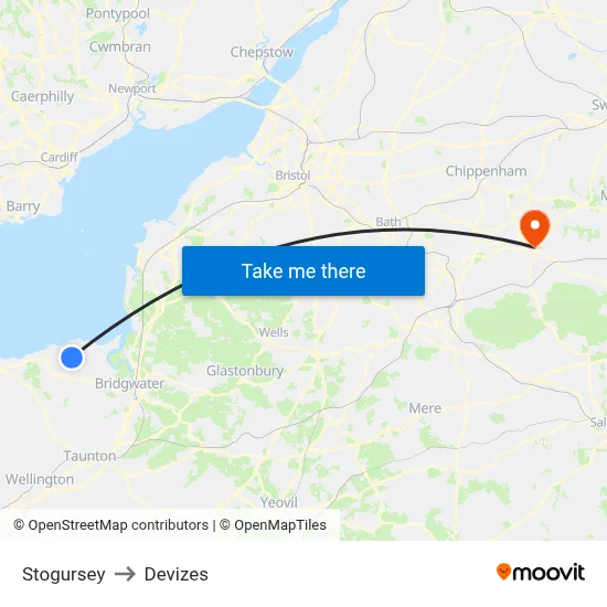 Stogursey to Devizes map