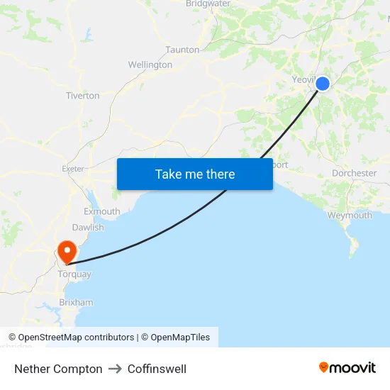 Nether Compton to Coffinswell map
