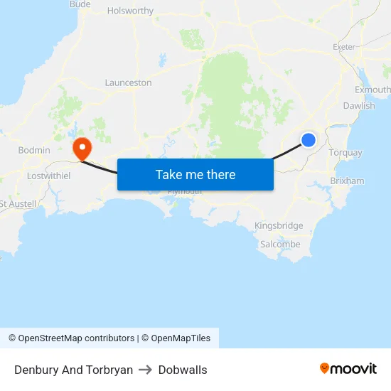 Denbury And Torbryan to Dobwalls map