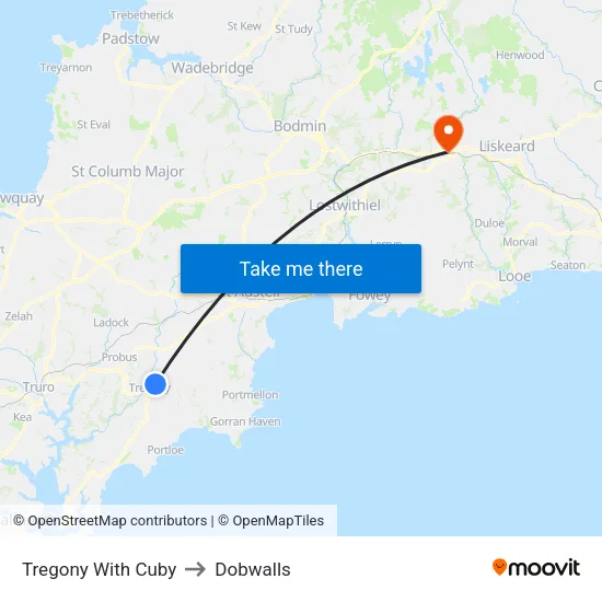 Tregony With Cuby to Dobwalls map