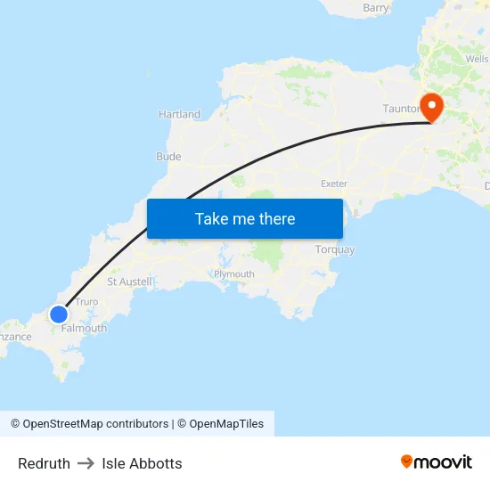Redruth to Isle Abbotts map