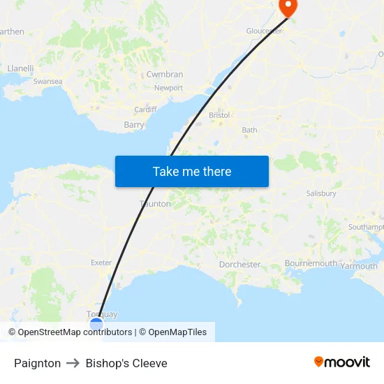 Paignton to Bishop's Cleeve map