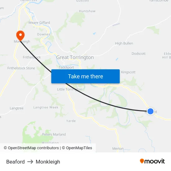 Beaford to Monkleigh map