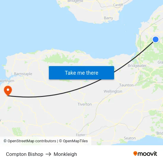 Compton Bishop to Monkleigh map