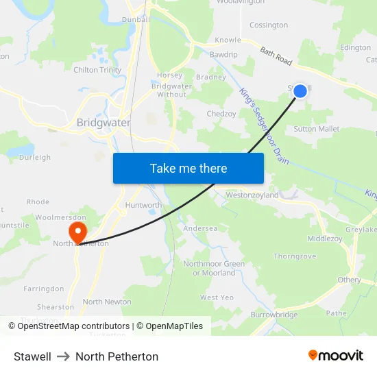 Stawell to North Petherton map